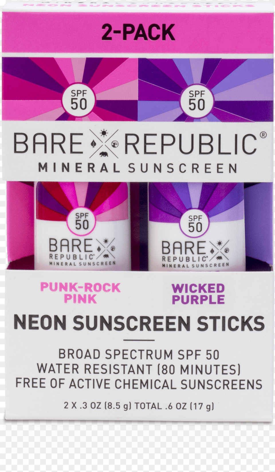 Bare Republic Mineral Spf 50 Neon Color Stick 3 Pack, Purple, Advertisement, Poster, Text Png Image