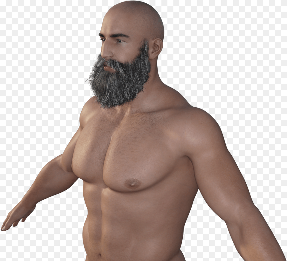 Barechested, Adult, Beard, Face, Head Png Image