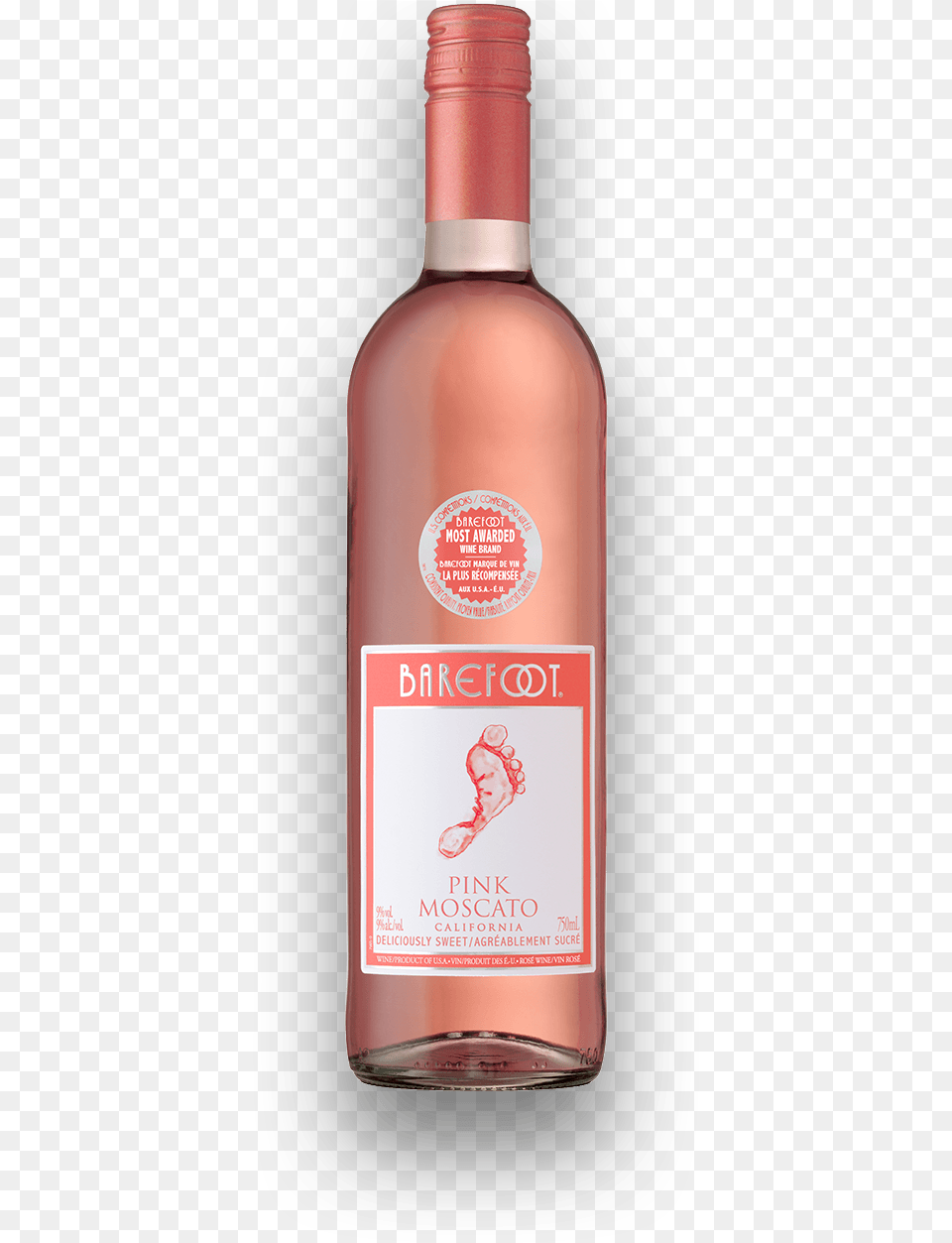 Barefoot Pink Moscato Wine Pink Barefoot Wine, Bottle, Alcohol, Beverage, Liquor Png Image