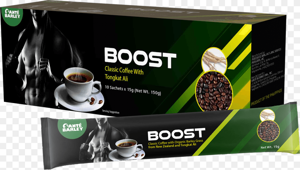 Barley Sante Barley Boost Coffee, Advertisement, Poster, Person, Man Free Png Download