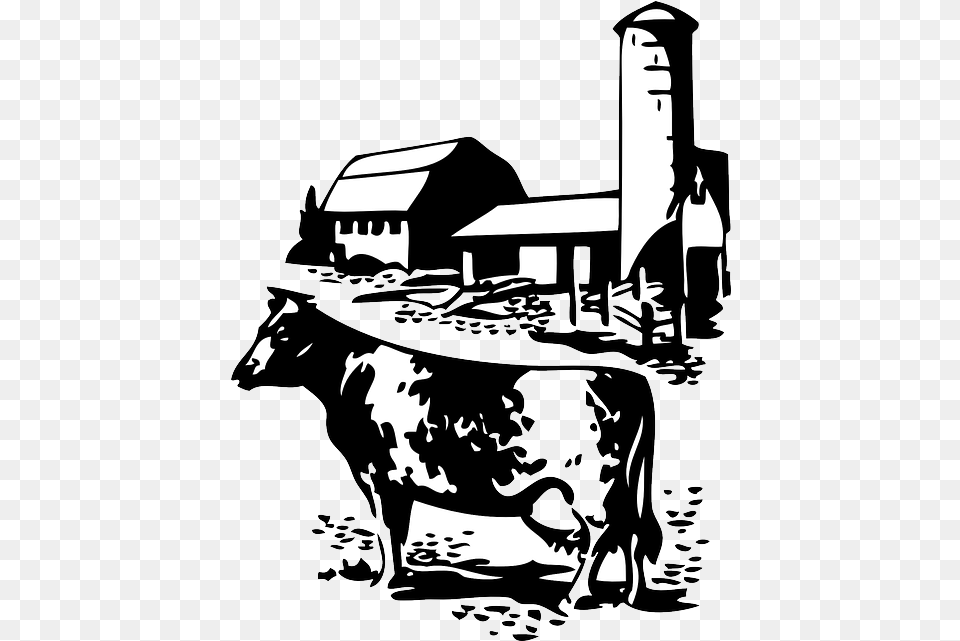 Barn Farmcowdairyanimalanimalssilhouettepng Cow Farm Clipart Black And White, Animal, Cattle, Livestock, Mammal Free Png