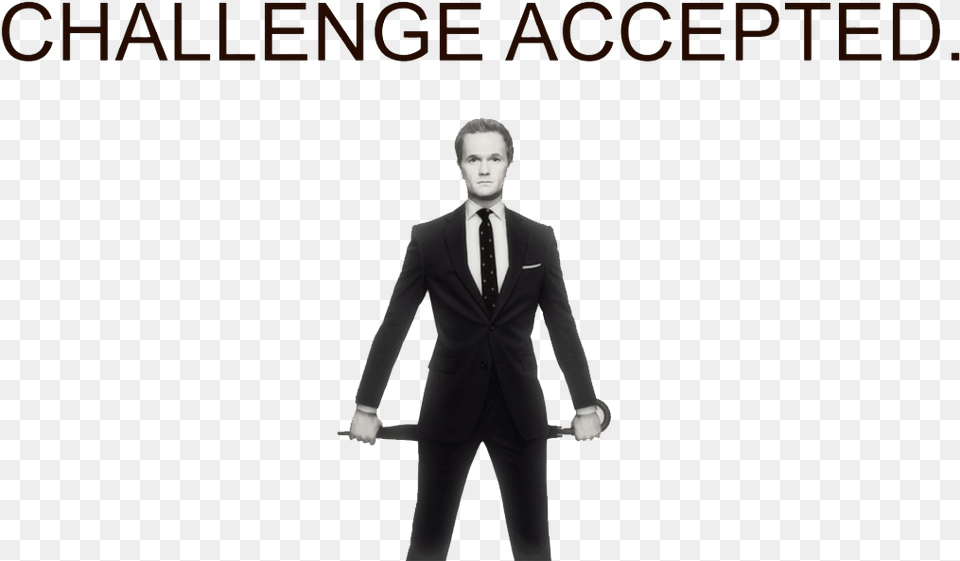 Barney Stinson Quotes Challenge Accepted, Tuxedo, Suit, Clothing, Formal Wear Free Png