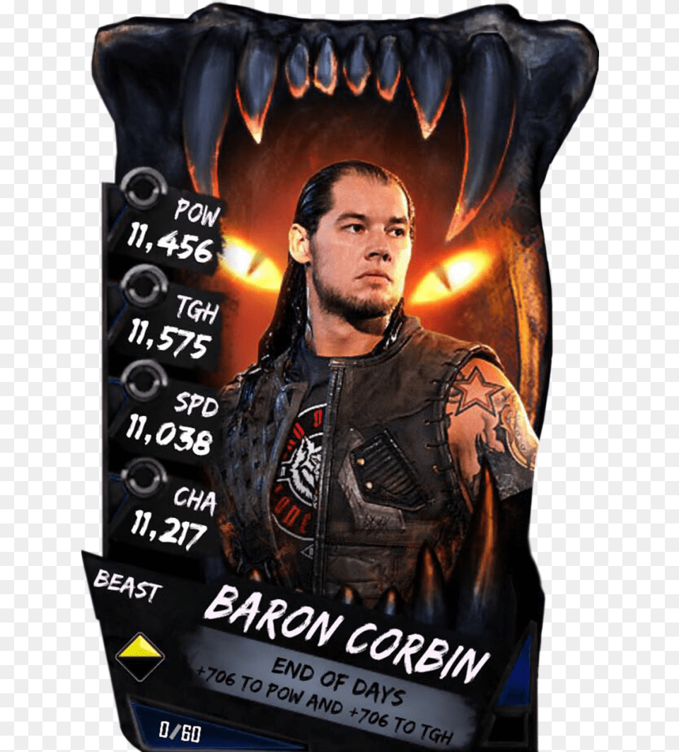 Baroncorbin S4 16 Beast Wwe Supercard Beast Cards, Vest, Tattoo, Clothing, Coat Png Image