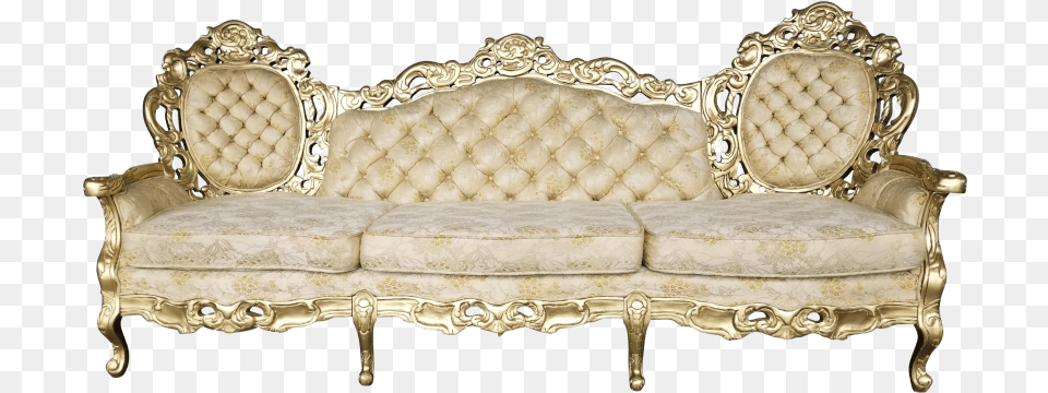 Baroque Cream Gold Tufted Sofa Gold, Couch, Furniture Png