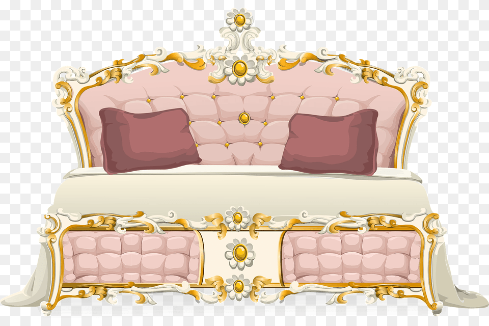 Baroque Pink Bed Clipart, Furniture, Crib, Infant Bed, Couch Png Image