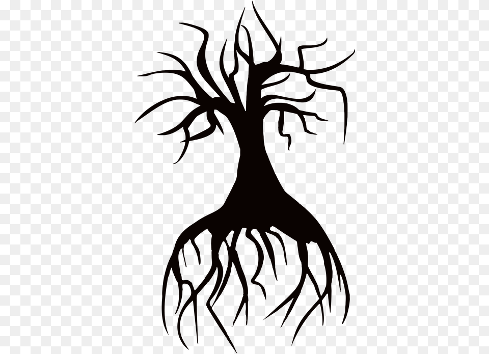Barren Dead Roots Silhouette Tree Vektor Akar Pohon, Antler, Plant, Root, Person Free Png