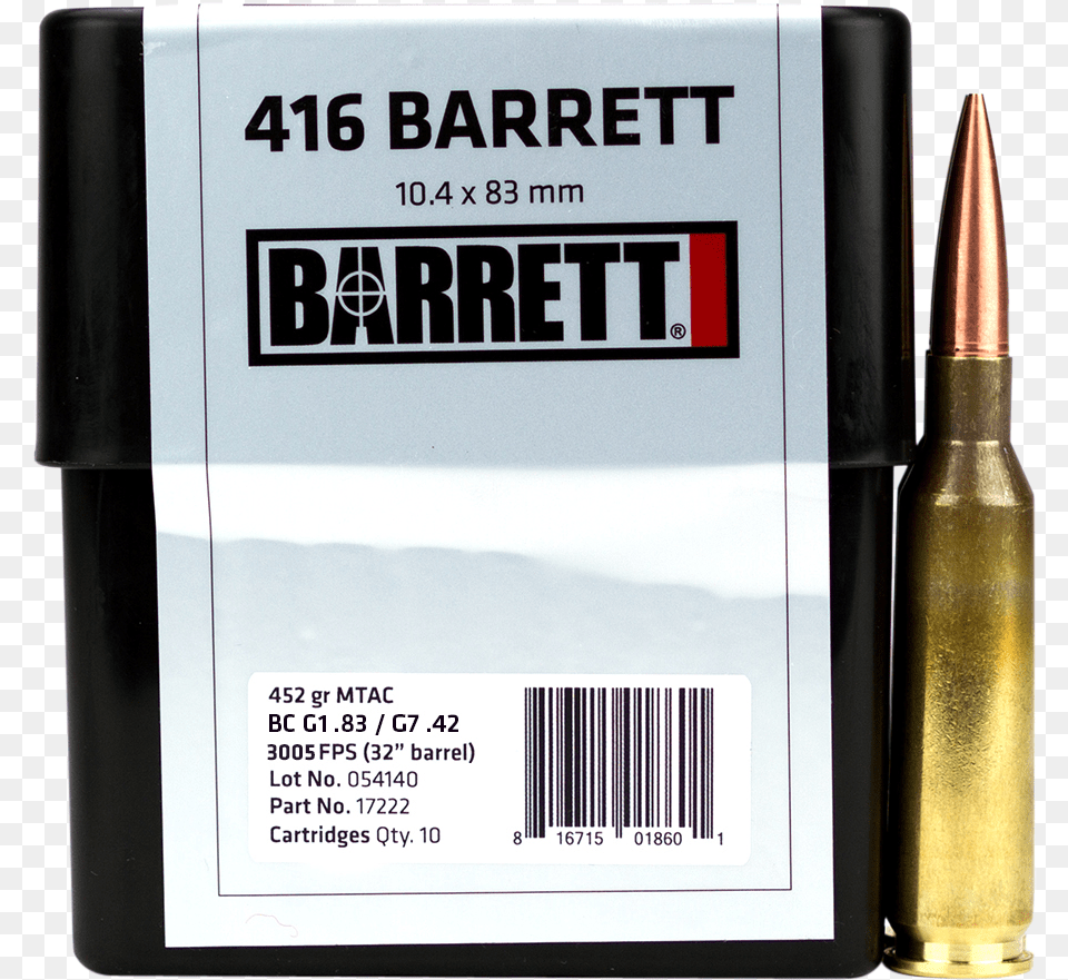 Barrett Ammo, Ammunition, Weapon, Bullet Free Png Download