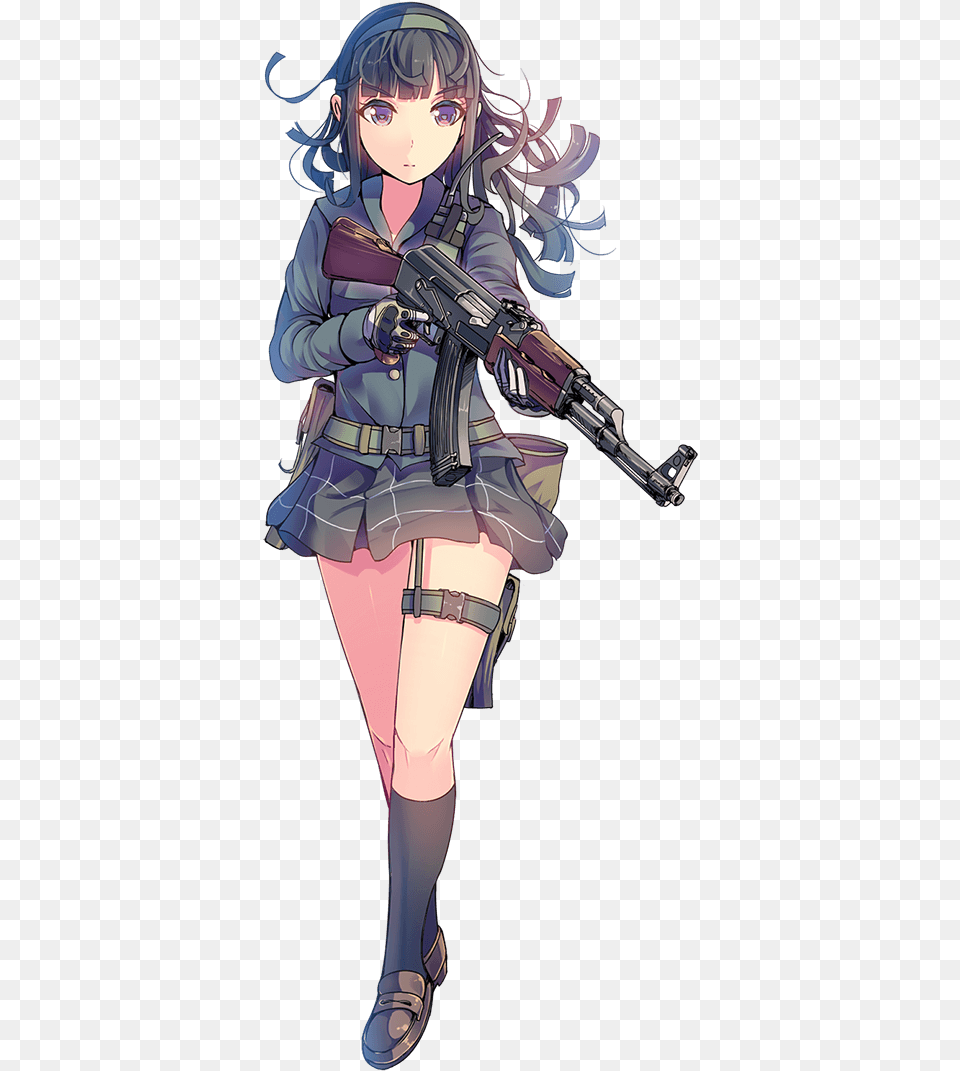 Base Anime Girl With Ak47 Full Size Seekpng Anime Girls With Ak47, Book, Comics, Publication, Teen Png Image