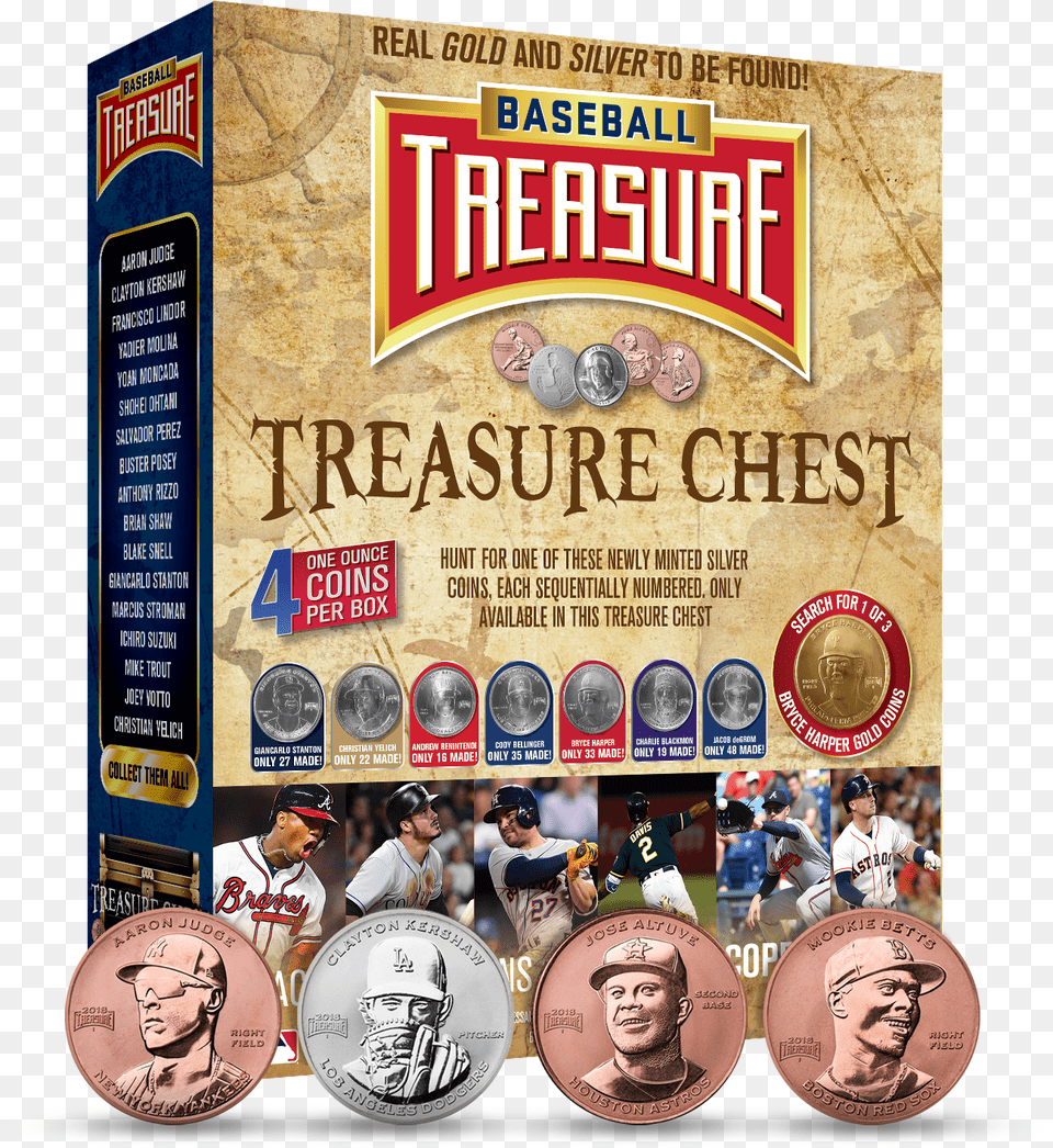 Baseball Treasure Chest Real Silver Or Gold Coin Each Box U2014 Baseball Treasure, Adult, Man, Male, Person Free Transparent Png