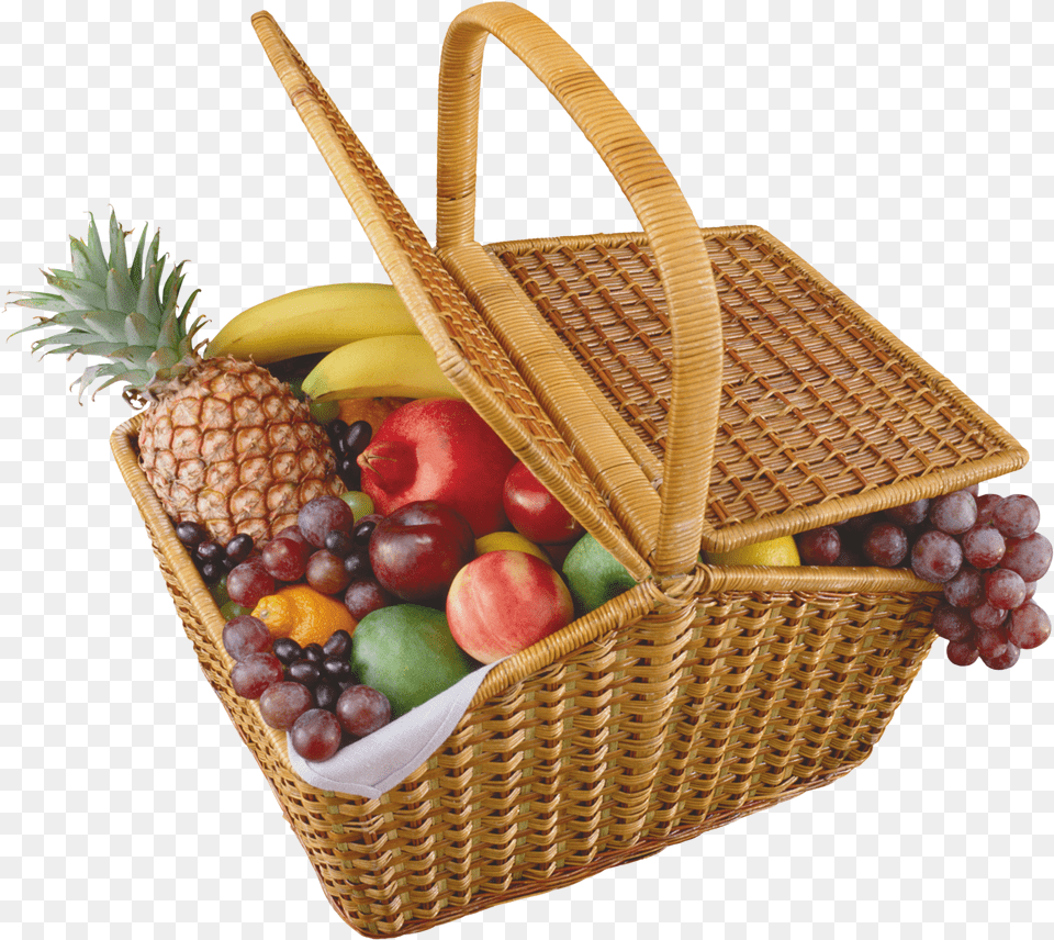 Basket Clipart Transparent Background Picnic Basket, Food, Fruit, Pineapple, Plant Free Png