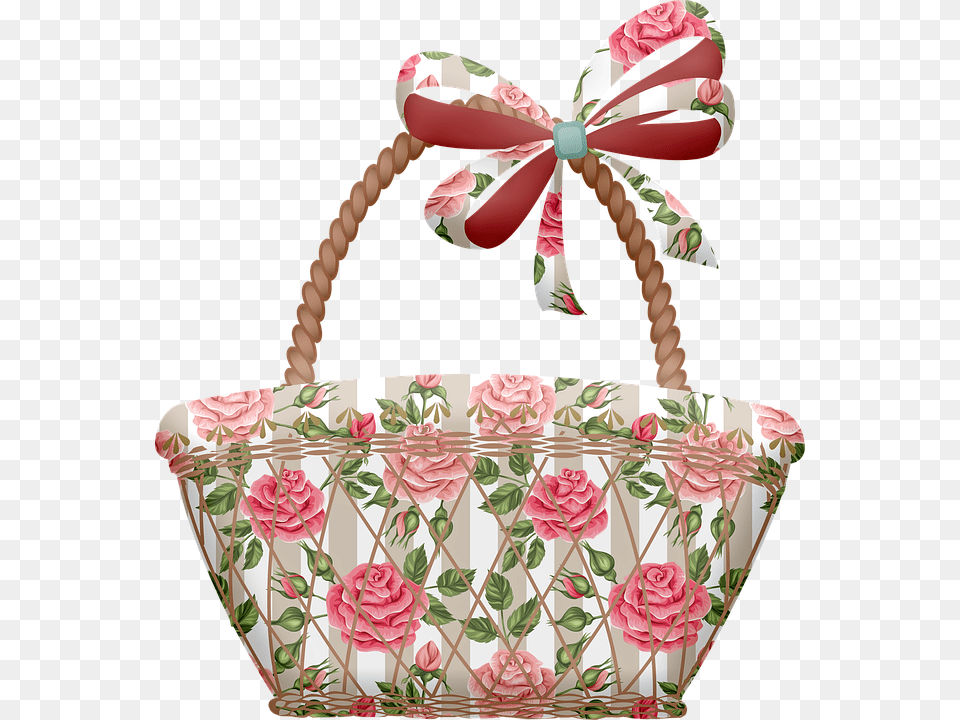 Basket Shabby Chic Roses Picnic Shopping Wicker Garden Roses, Accessories, Bag, Handbag, Purse Png