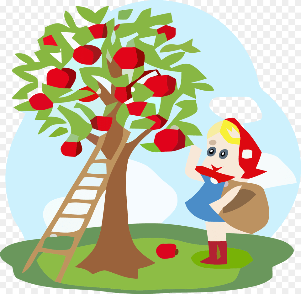 Basket Standing Near Apple Tree Clipart Girl Picking Up Apples, Art, Graphics, Baby, Person Free Transparent Png