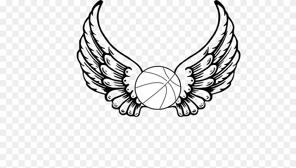 Basketball Angel Wings Clip Art, Emblem, Symbol, Animal, Bird Free Png