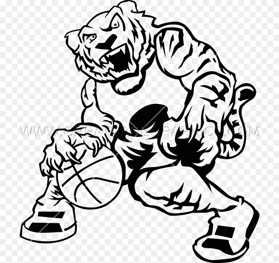 Basketball Production Ready Artwork For T Shirt Tiger With Basketball Clipart Black And White, Adult, Male, Man, Person Png
