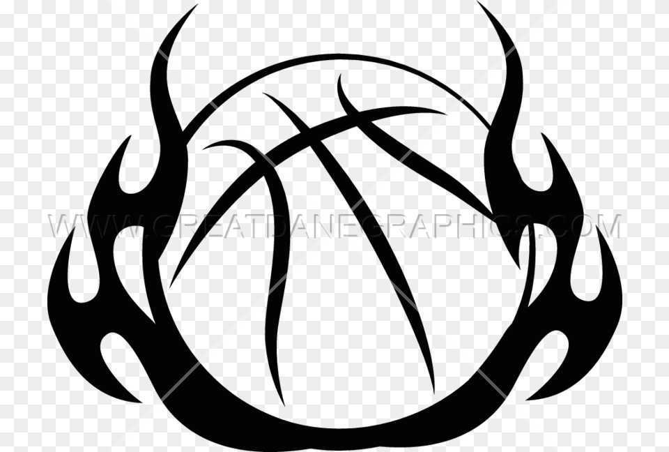 Basketball Tribal Flames Flaming Basketball Clipart, Antler, Bow, Weapon Png Image