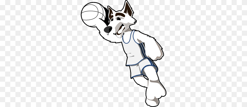 Basketball Wolf Basketballwolf Black White Line Art Basketball Black And White Clip Art, Animal, Canine, Dog, Husky Free Png Download