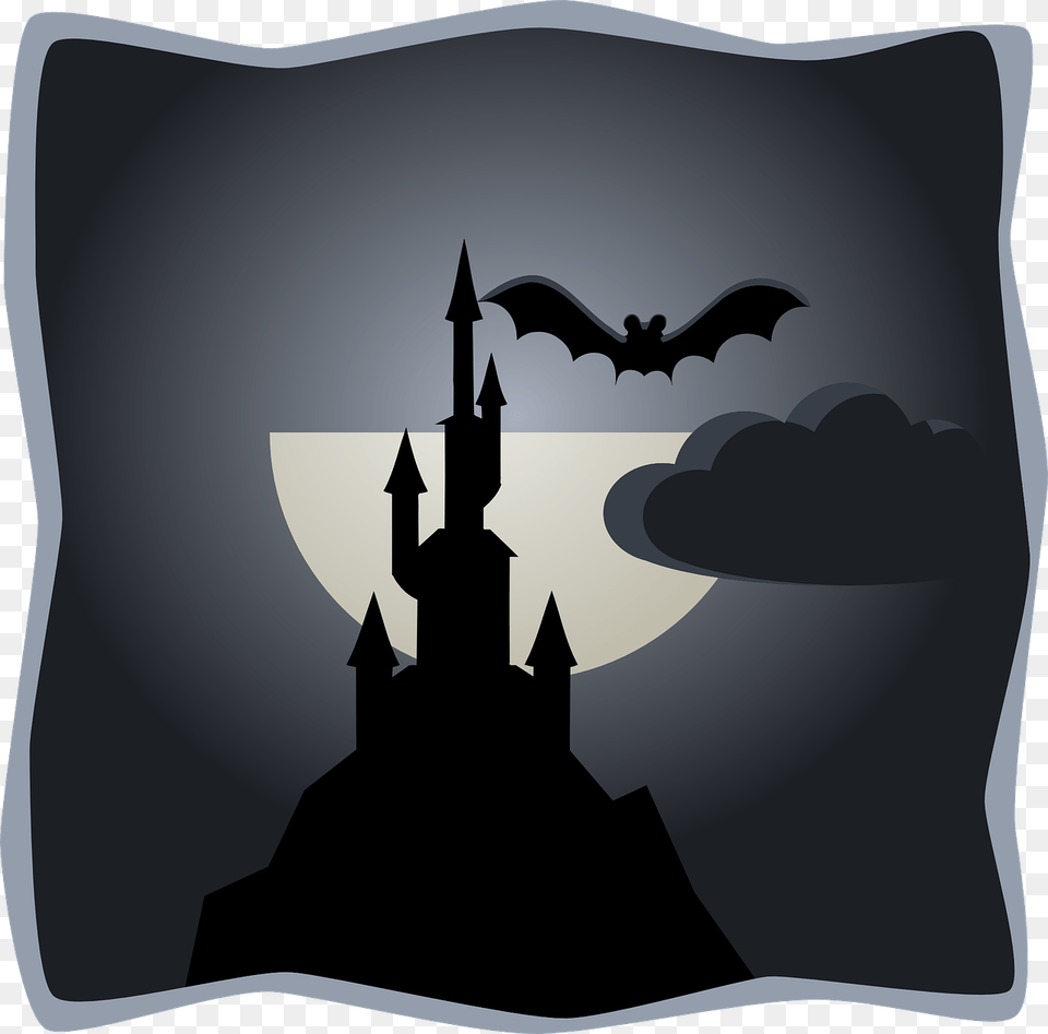 Bat Castle Spooky Picture Bats Black And White Clipart, Silhouette, Home Decor, Logo, Animal Free Png Download
