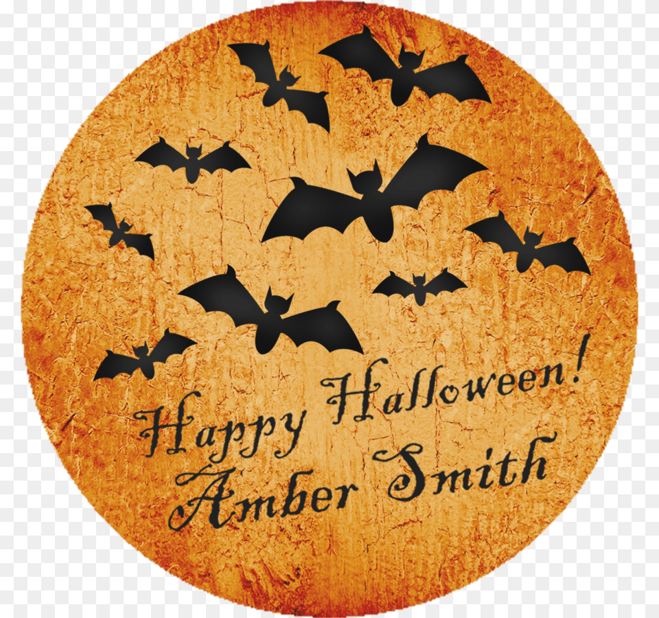 Bat Moon Happy Halloween Stickers Or Favor Tags Party Circle, Animal, Mammal, Wildlife, Bird Free Png Download