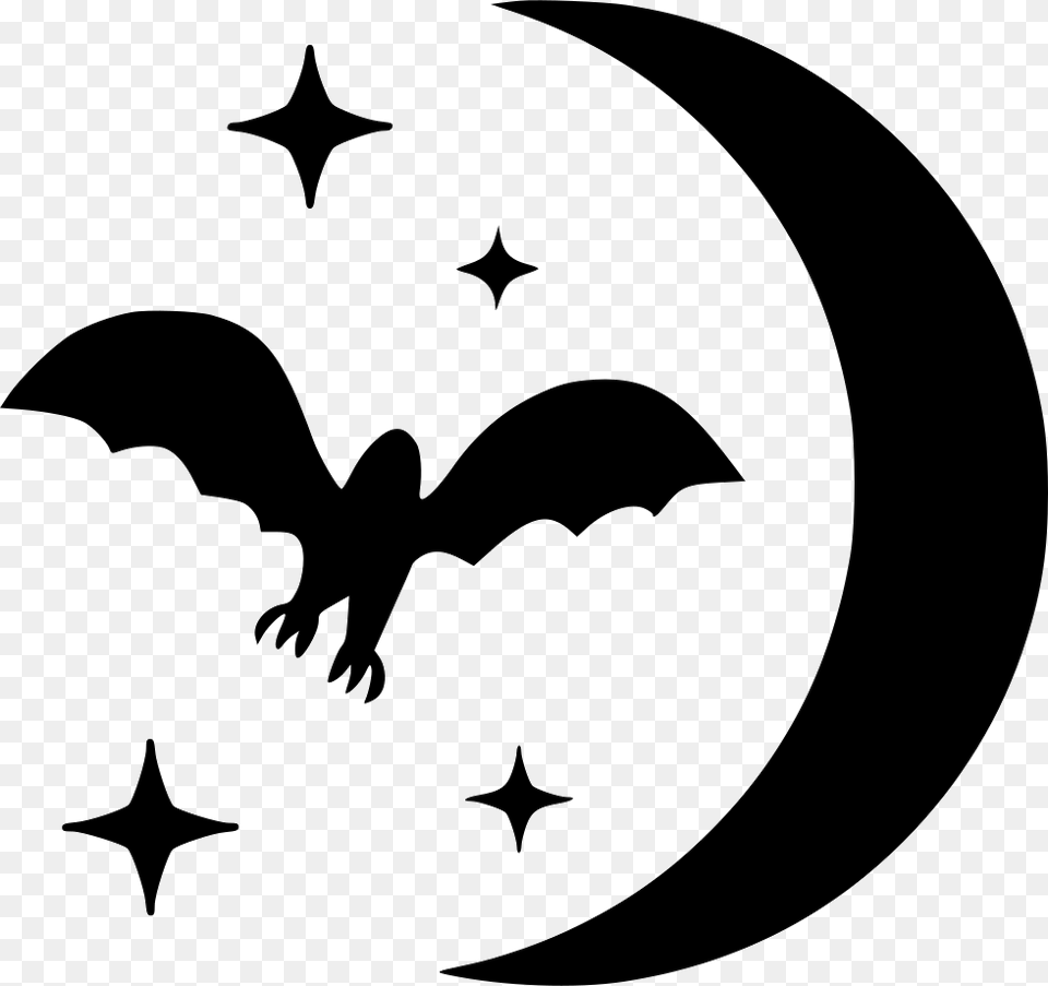 Bat Moon Stars Night Halloween Icon Download, Symbol, Logo, Animal, Fish Free Png