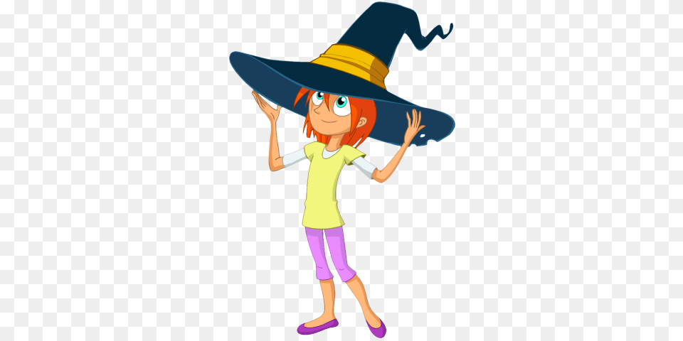 Bat Pat Character Rebecca Wearing Huge Hat, Clothing, Female, Child, Person Free Png