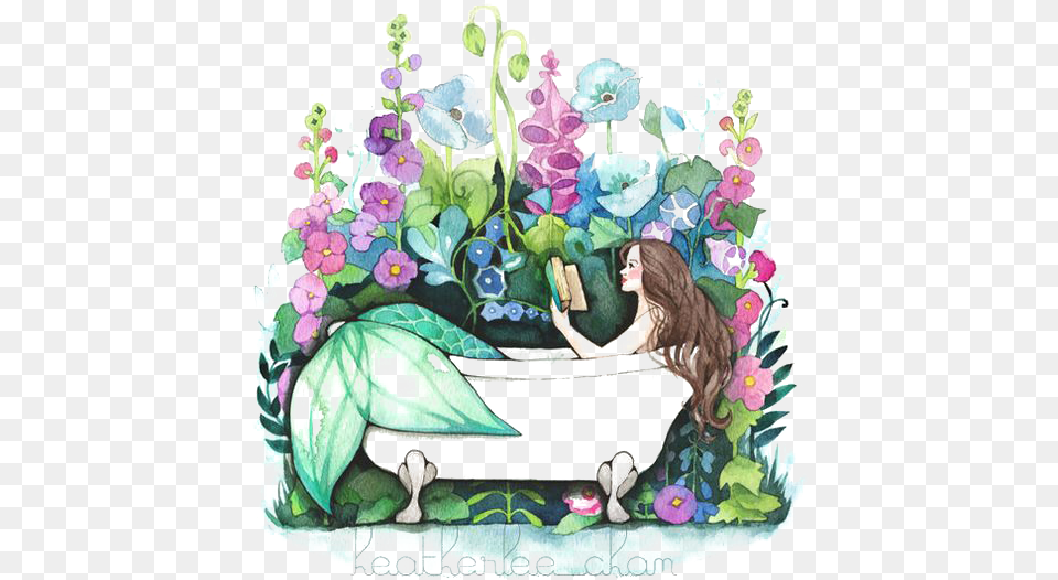 Bath Drawing Watercolor Free Library Mermaid In Bathtub Art, Tub, Person, Food, Dessert Png