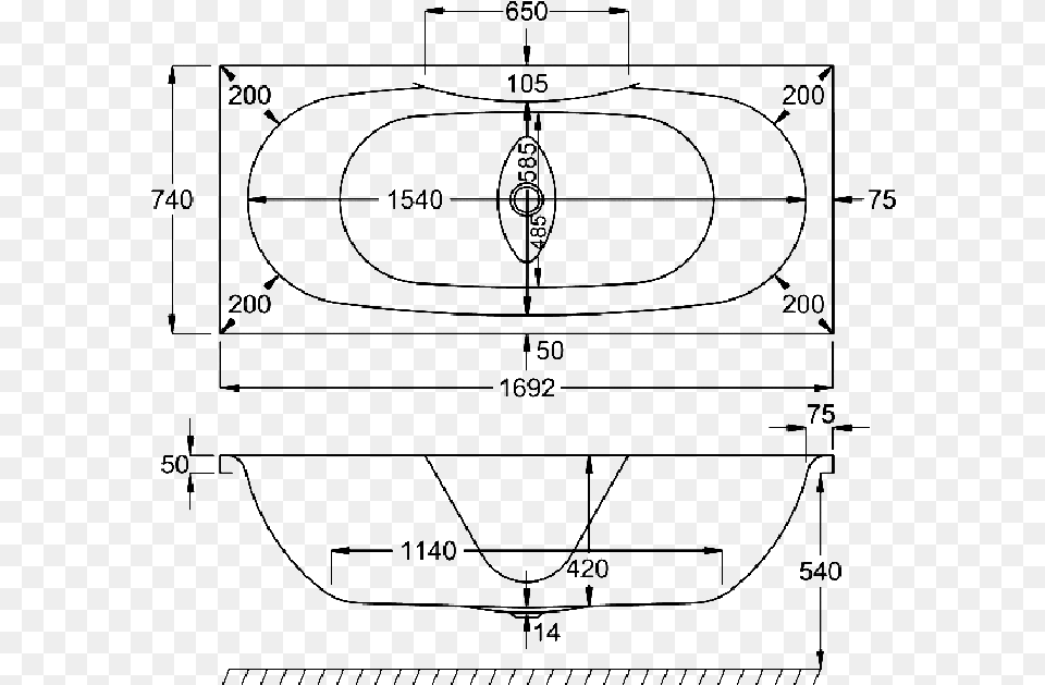 Bath Specification Diagram, Gray Png