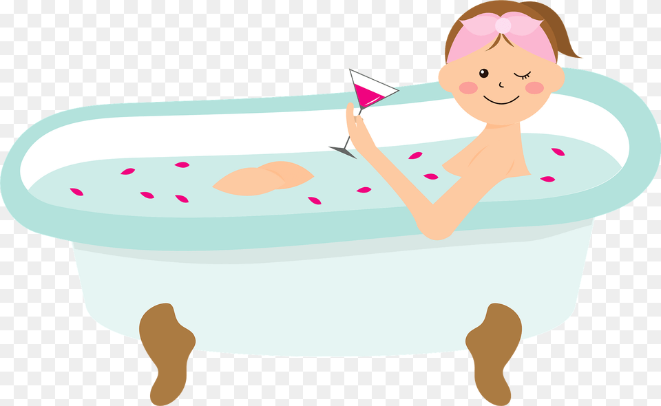 Bathing Woman Is Drinking Wine Clipart, Bathtub, Person, Tub, Face Png