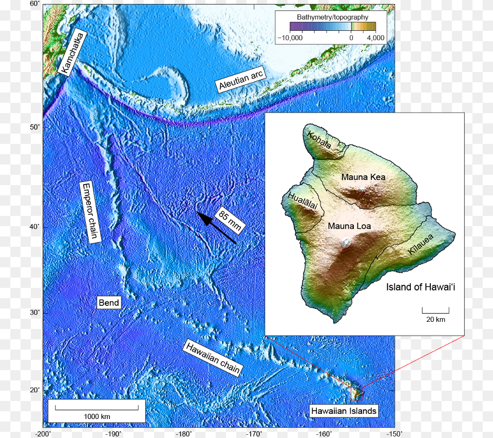 Bathymetric Map Showing The Hawaiian And Emperor Seamount Hawaiian Island Chain Bathymetry, Water, Sea, Plot, Outdoors Free Png
