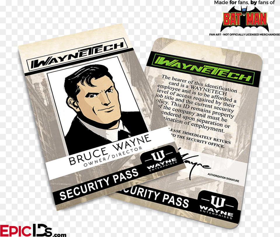 Batman Classic Comic Waynetech Cosplay Id Badge Wayne Enterprises, Advertisement, Poster, Adult, Male Png Image
