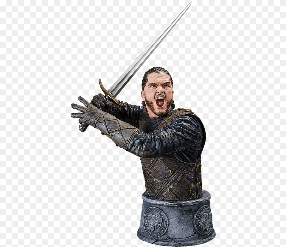 Battle Of The Bastards Jon Snow Bust Game Of Thrones Jon Snow Battle, Weapon, Sword, Person, Man Free Png Download