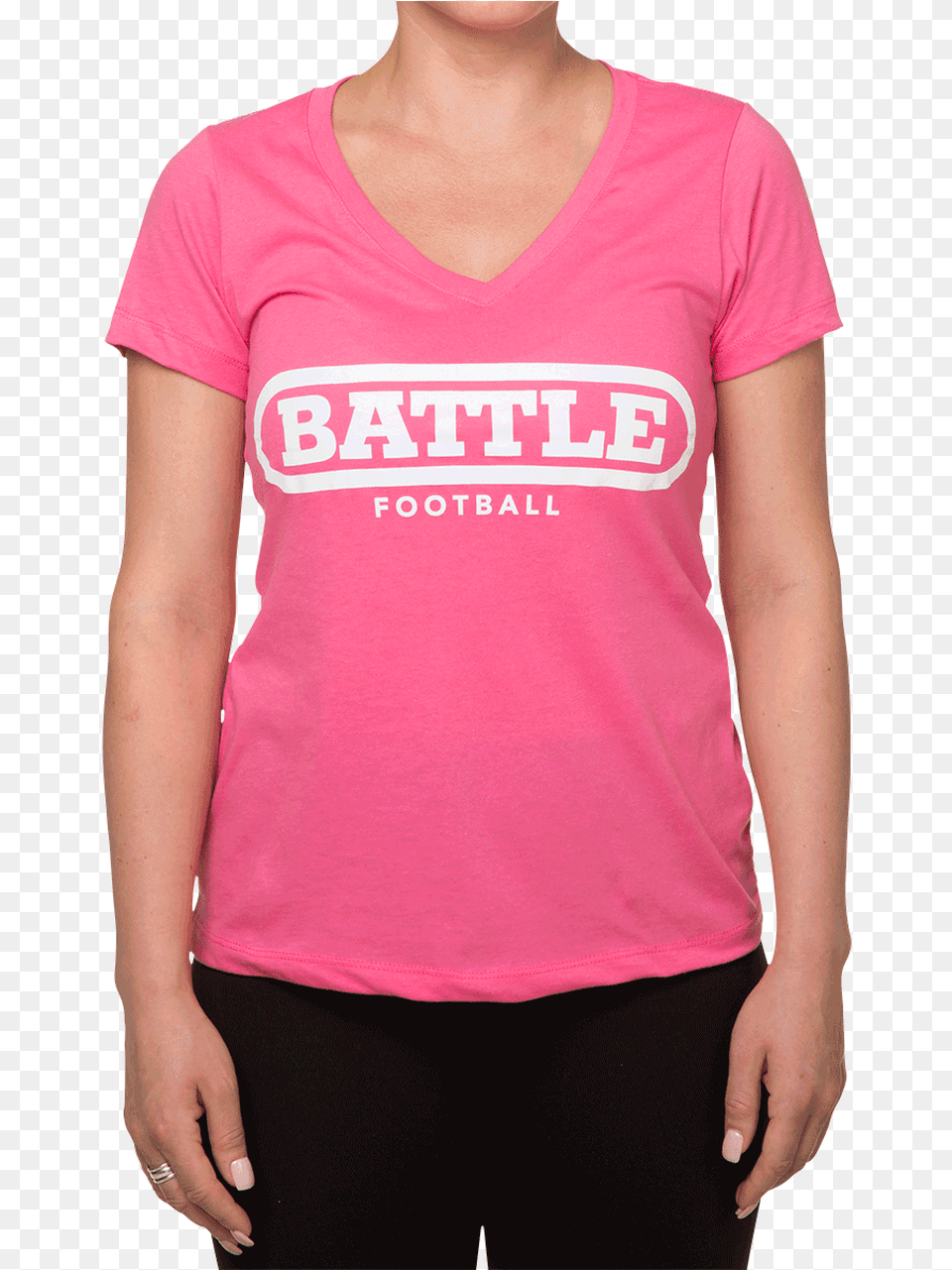 Battle Women V Neck T Shirt Pink With White Football Active Shirt, Clothing, T-shirt, Person Free Transparent Png