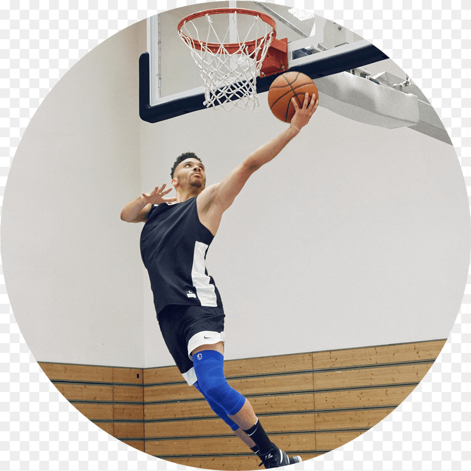 Bauerfeind Sports Knee Compression Nba Action Shot Slam Dunk, Sphere, Teen, Person, Male Free Png Download