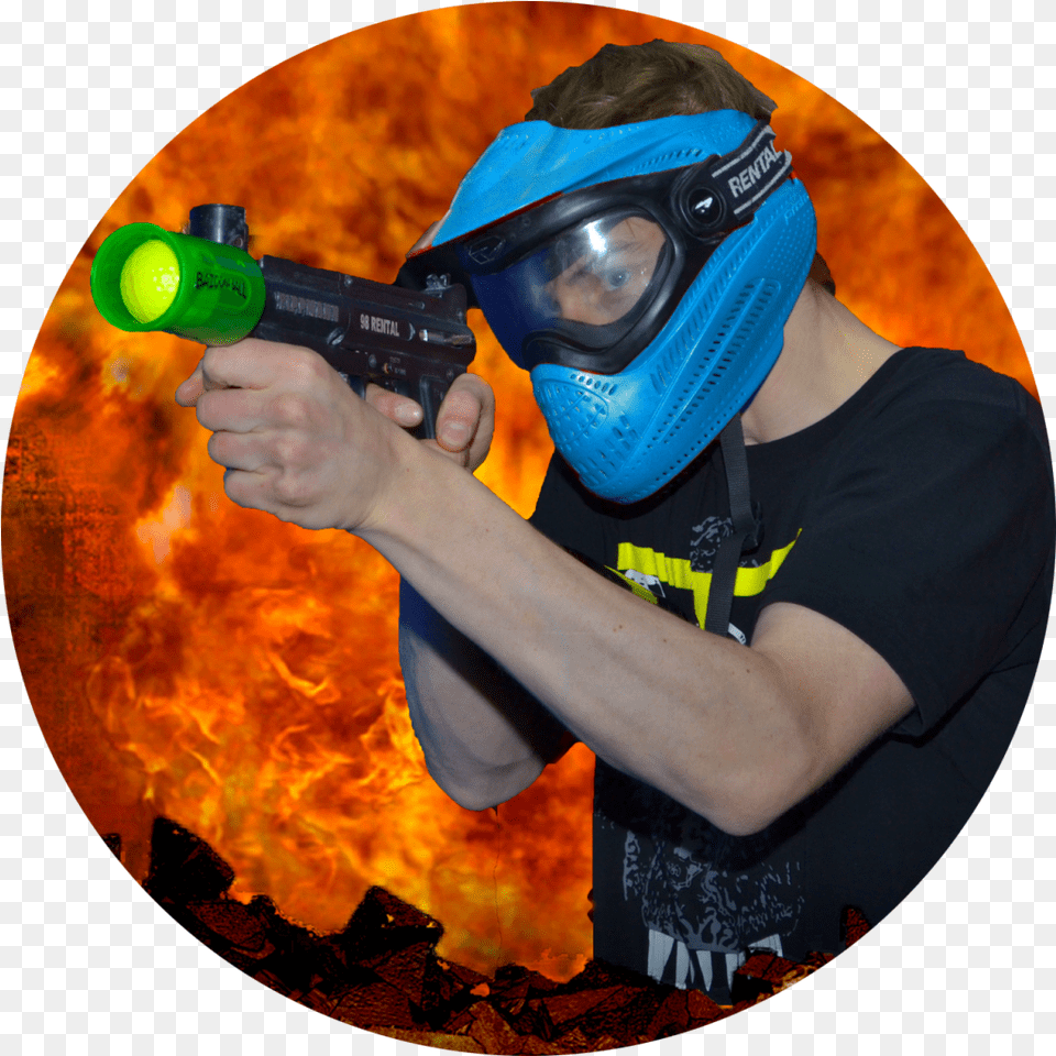 Bazooka New 2 Blue Thrillzone Indoor And Outdoor Paintball, Weapon, Firearm, Person, Helmet Free Png