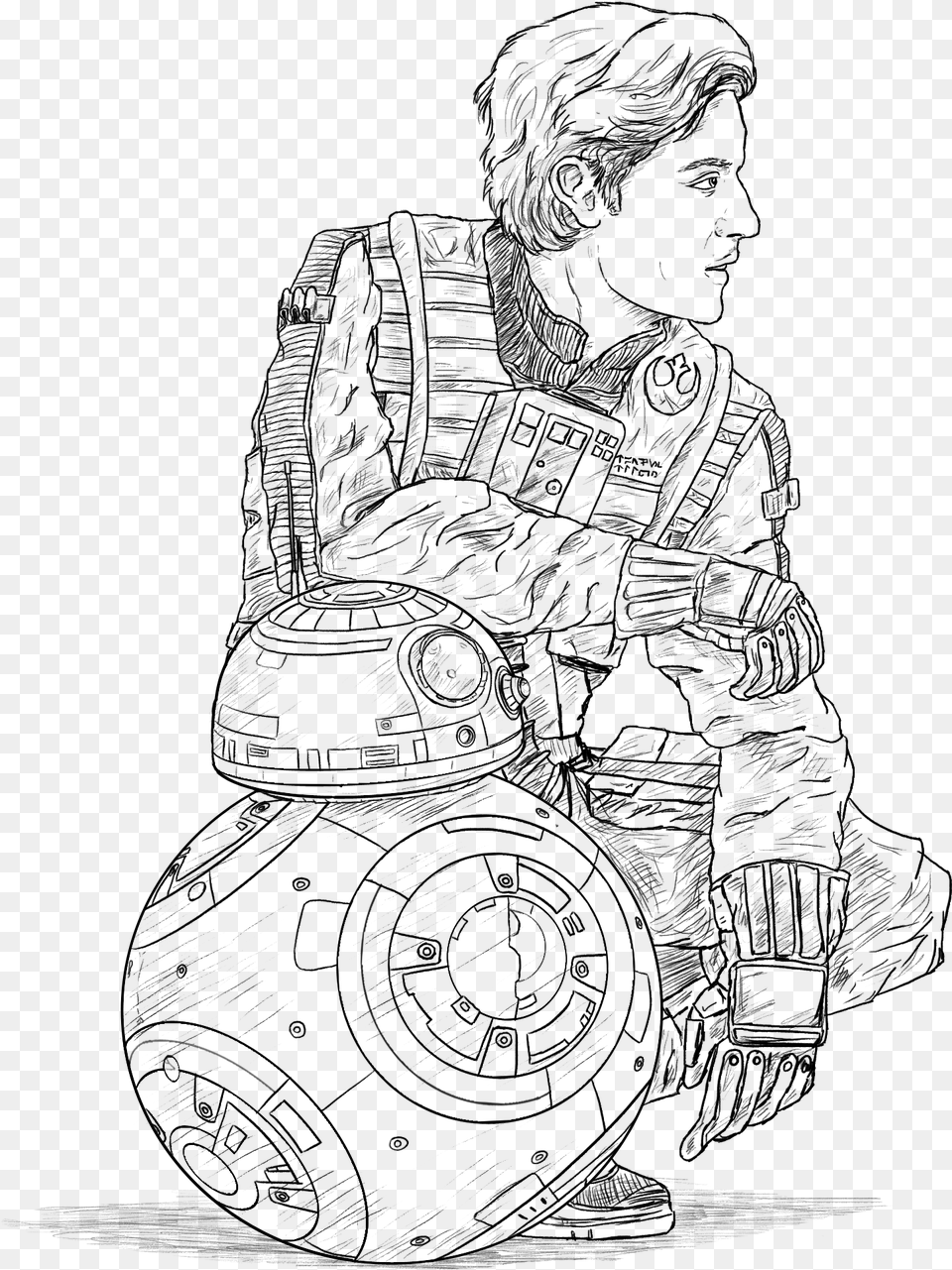 Bb 8 And Poe Dameron Lines By Sketchy Raptor Sketch, Stencil, Adult, Male, Man Free Png