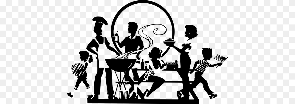 Bbq Party Outdoors Grill Food Kids People Block Party Clipart, Gray Png