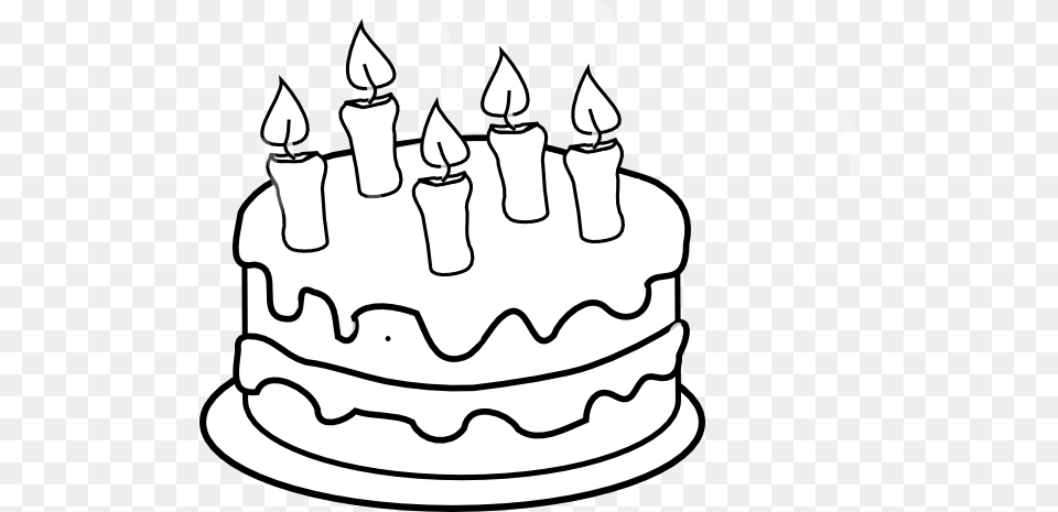 Bday Cake 5 Candles Black And White Birthday Cake Cartoon Black And White, Birthday Cake, Cream, Dessert, Food Png Image