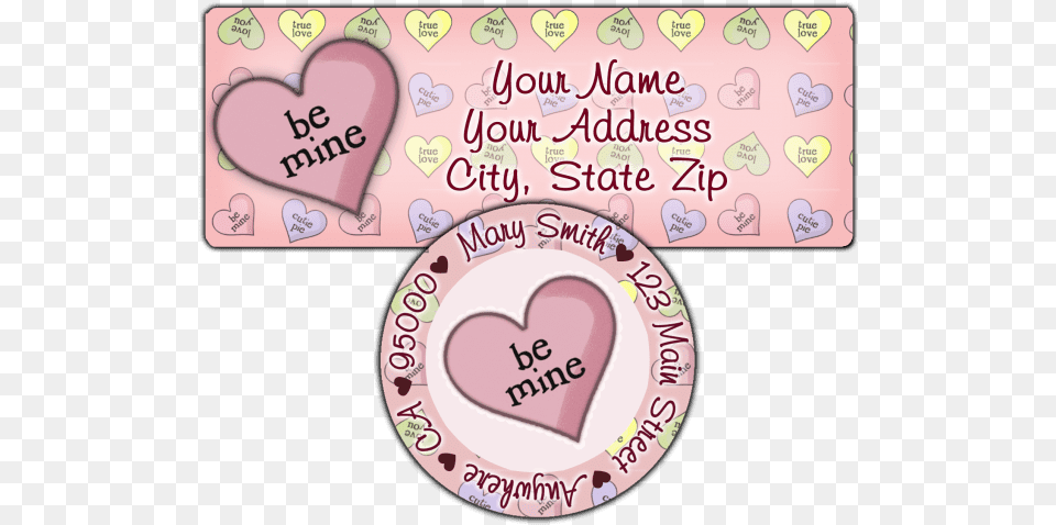 Be Mine Candy Heart Return Address Label Primfection Designs Girly, Tape Png
