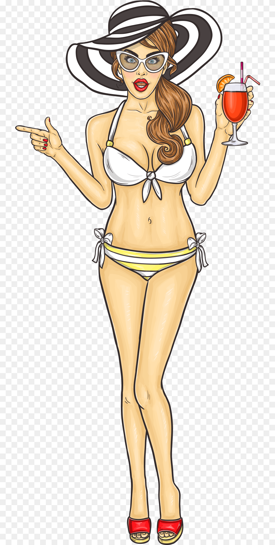 Beach Girl Holding A Cocktail Cartoon Sexy Girl, Adult, Swimwear, Person, Female Free Png Download