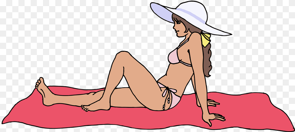 Beach Girl Sitting On A Red Towel Clipart, Clothing, Hat, Sun Hat, Adult Png