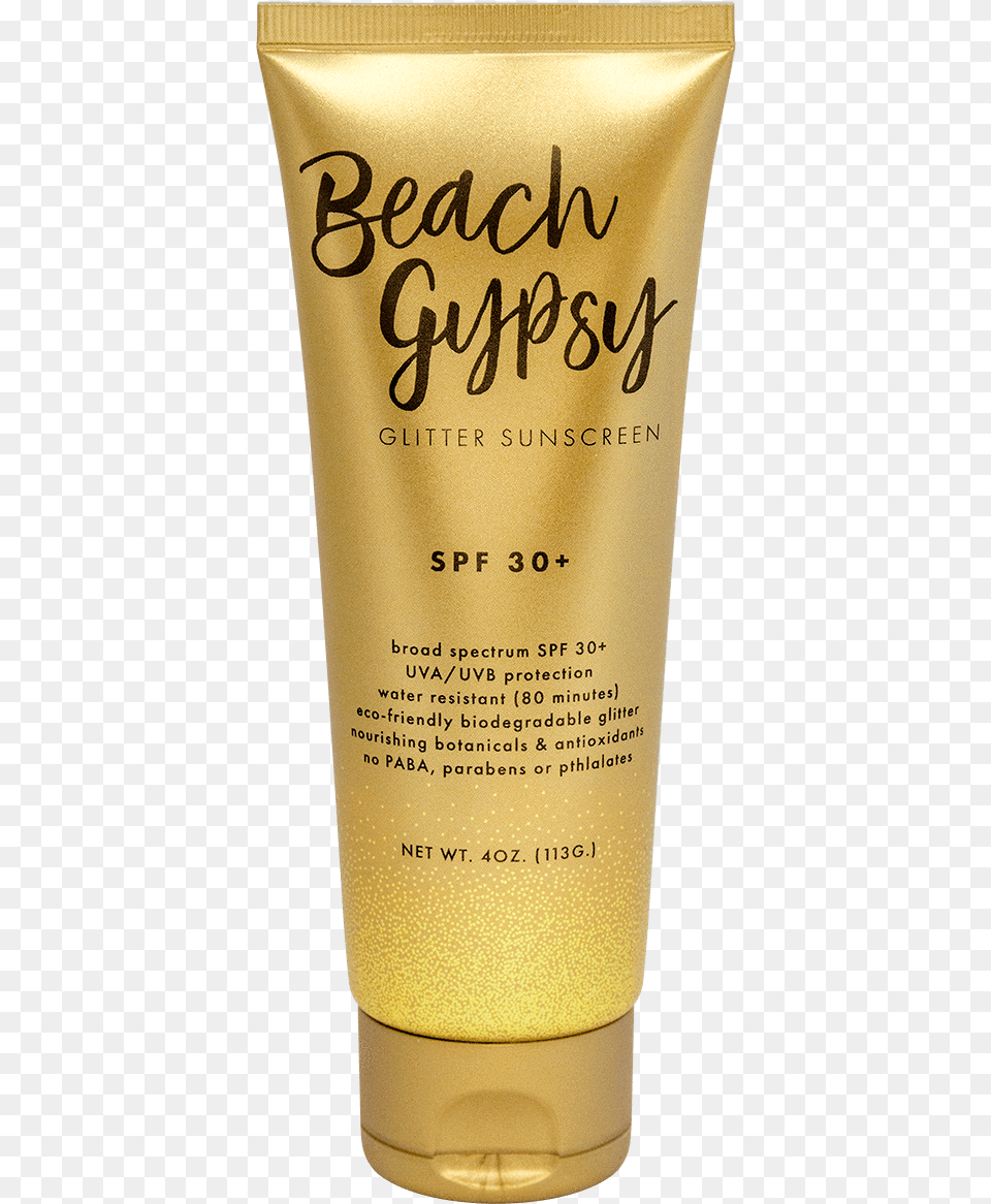 Beach Gypsy Spf 30 Sunscreen With Gold Glitter Beach Gypsy Sunscreen Swatch, Book, Bottle, Publication, Cosmetics Free Png