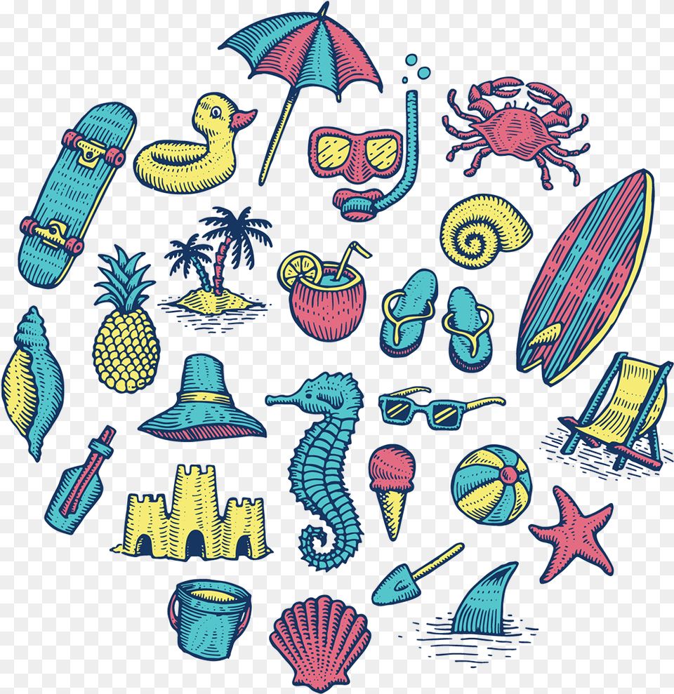 Beach Icons On Behance By Travis Pietsch Beach Collage Drawing, Pattern, Applique, Art, Food Free Png