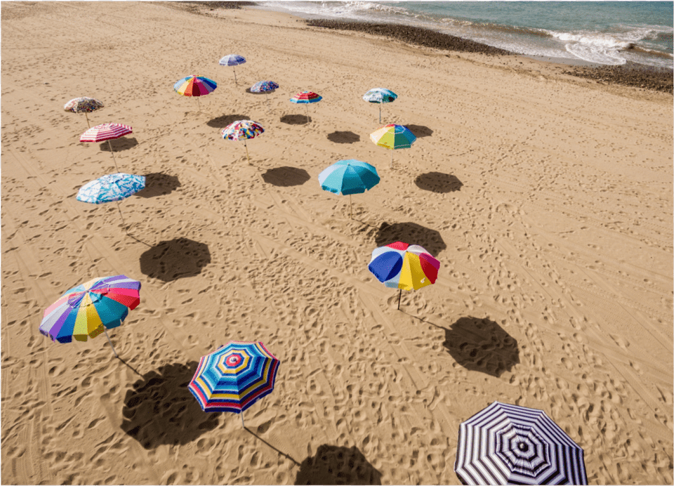 Beach Umbrella 04 Notecard Beach Umbrella Drone, Summer, Shoreline, Sea, Outdoors Free Transparent Png