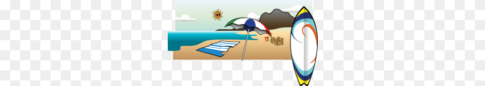 Beach Umbrella Ocean Surfboard Beach Scene Clip Art Clip Art, Water, Sea, Nature, Outdoors Free Png