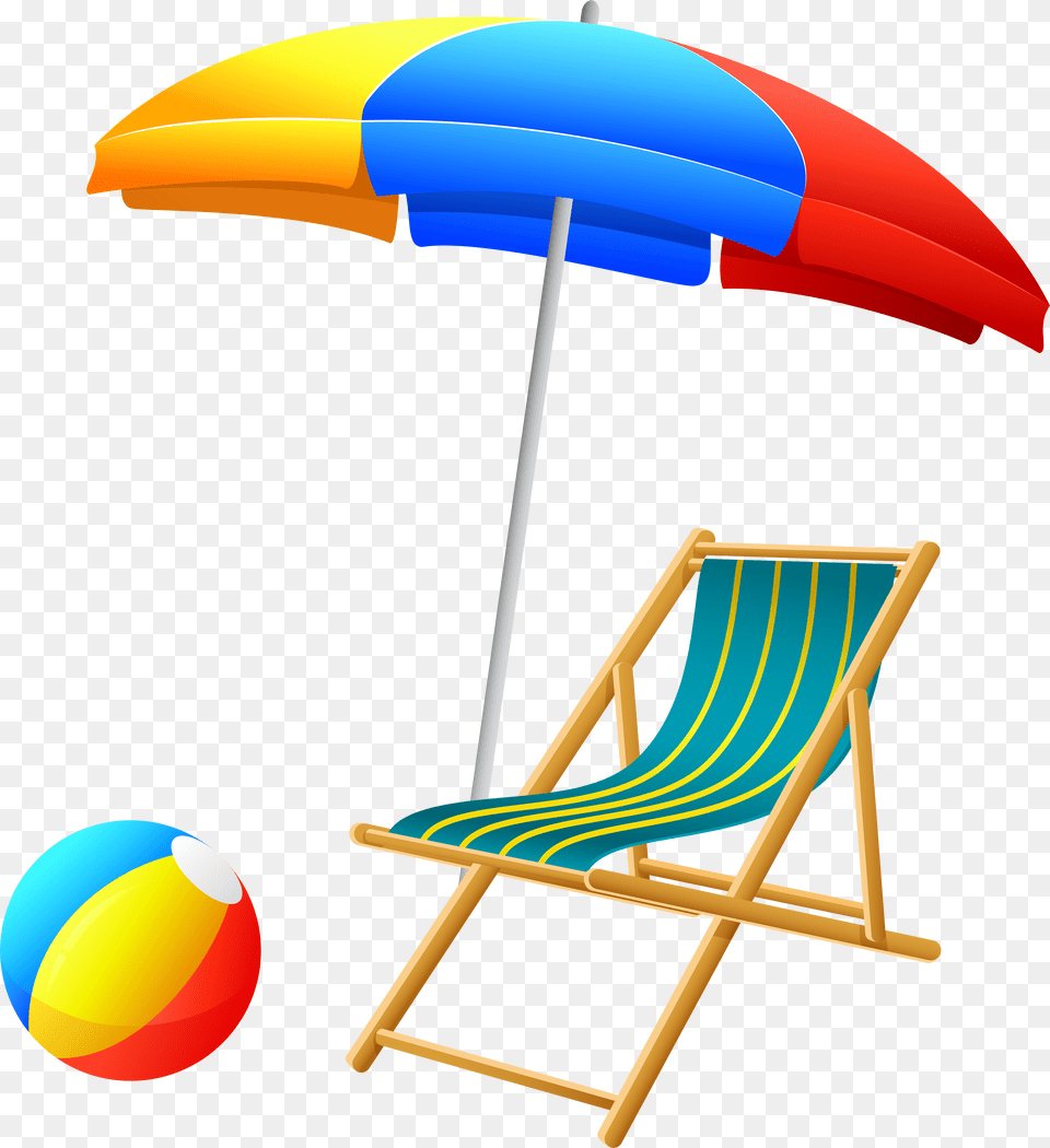 Beach Umbrella With Chair And Ball Clip Art, Furniture, Canopy, Volleyball (ball), Volleyball Png Image