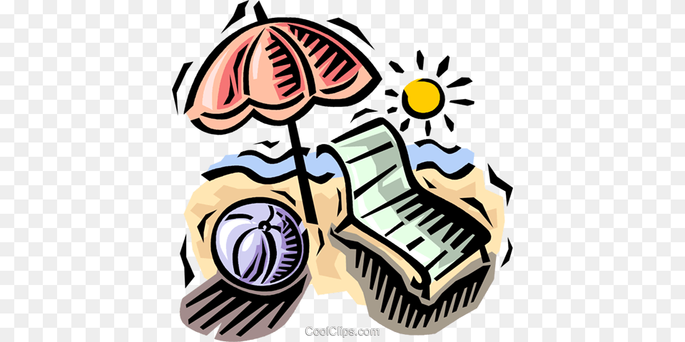 Beach Umbrella With Chair And Ball Royalty Vector Clip Art Free Transparent Png