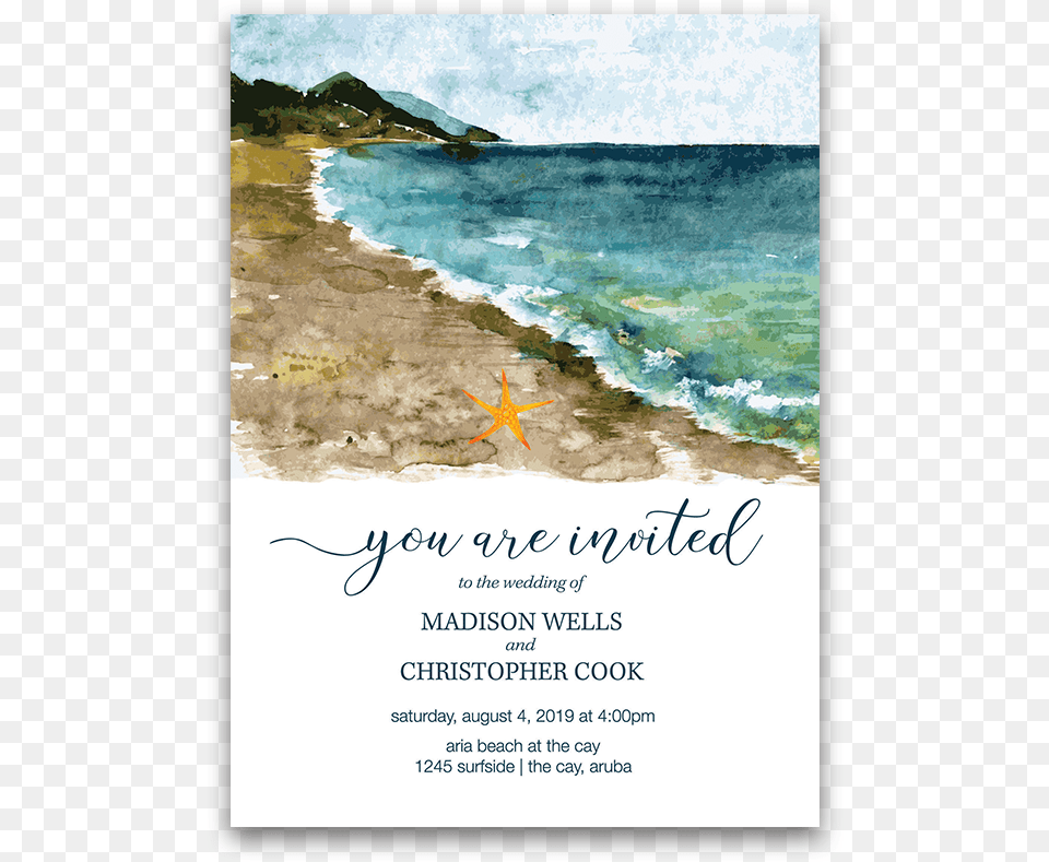 Beach Wedding Invitation Sea Inspired Watercolors Dibujo Acuarela Del Mar, Advertisement, Poster, Water, Outdoors Png Image