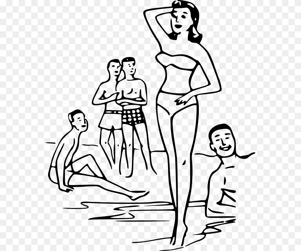 Beach With People Drawing Draw Beach With Peoples, Gray Png