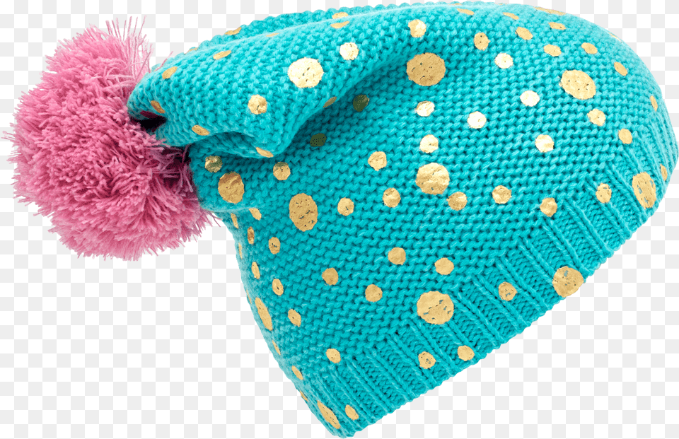 Beanie Green Gold Dots And Big Pom Pom Coin Purse, Cap, Clothing, Hat, Bonnet Free Png Download