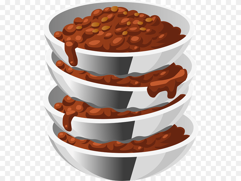 Beans Cooked Food Steel Bowls Four Servings Bowl Of Chili Clipart, Ketchup, Bean, Plant, Produce Png