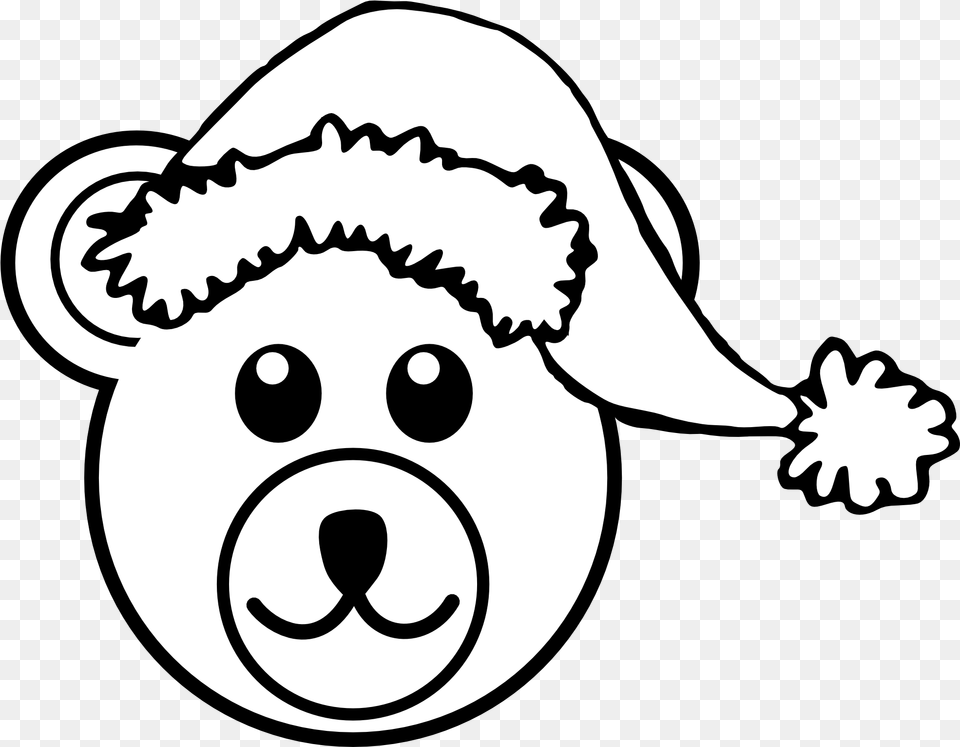 Bear 3 Head Brown With Santa Hat Black White Line Art, Stencil, Baby, Person, Animal Free Png